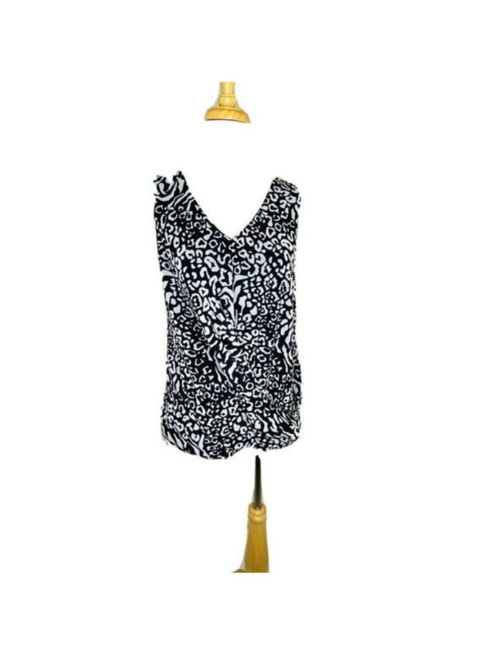 Dana Buchman Womens M Blouse Gray White Sleeveless Career Top Pleated - Picture 3 of 9